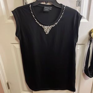 Black tank top with pearl embellished neckline